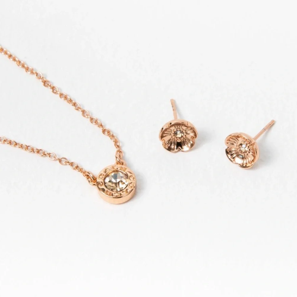 NEW IN BAG: Coach | Open Circle Necklace and Tea Rose Stud Set - Picture 2 of 7